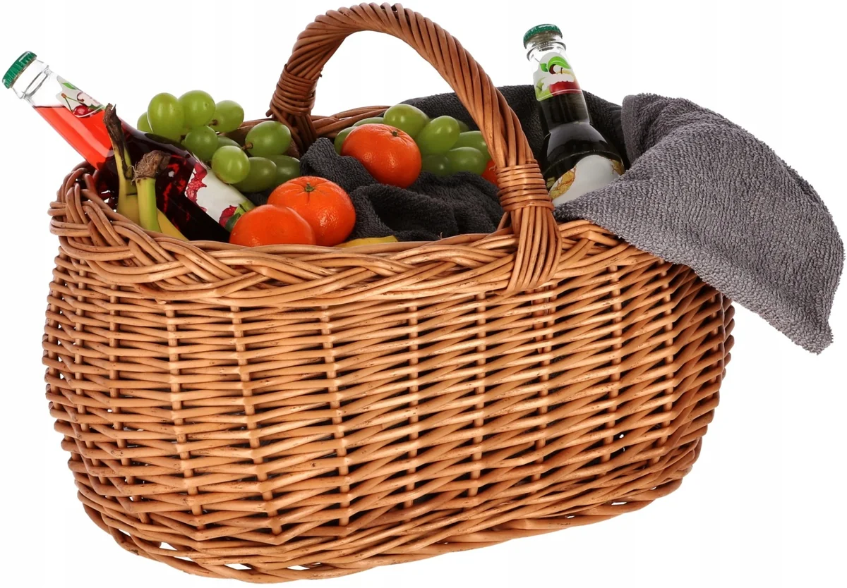 KOSZYK WIKLINOWY 43CM KOSZ NA ZAKUPY PIKNIK GRZYBY WIELKANOCNY DO ŚWIĘCENIA pleciony pojemnik na owoce warzywa brązowy 45x31x23 cm