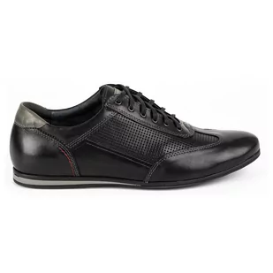 Buty męskie skórzane casual 64/15 czarne - KAMPOL - Półbuty męskie - miniaturka - grafika 1