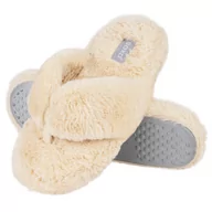 Kapcie damskie - Kapcie Damskie Soxo Futrzane Z Twardą Podeszwą Tpr Japonki Beżowe - 39–40 - miniaturka - grafika 1