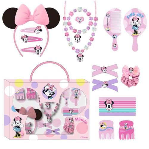 Zestaw urody Myszki Minnie - zawiera 1 tasiemkę do włosów, 10 opasek do włosów, 2 pęsety, 3 spinki do włosów, 2 pędzle, 1 opaskę, 1 naszyjnik, 1 bransoletkę i 1 pierścionek - oryginalny produkt