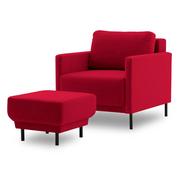 Fotele - Fotel welurowy z podnóżkiem, Laya 70, czerwony - miniaturka - grafika 1