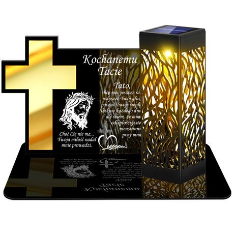 ZNICZ SOLARNY LED WIECZNY PODSTAWKA NA CMENTARZ GRÓB lampka Krzyż 3D DLA TATY
