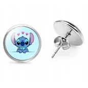 Biżuteria dla dzieci - Kolczyki wkrętki słodki niebieski stworek z serduszkami okrągłe cute - miniaturka - grafika 1