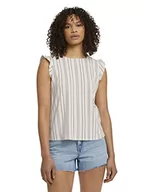 Koszulki i topy damskie - TOM TAILOR Denim Damski Top w paski z falbankami 1026036, 24082 - Creme Black Structured Stripe, M - miniaturka - grafika 1