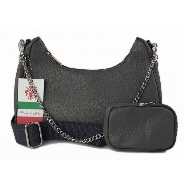 Włoska Listonoszka, Przewieszka ,Vera Pelle Srebrne Okucia ,Szeroki Pasek, Szara Vp742G