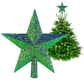 Bombki - GWIAZDA CZUBEK NA CHOINKĘ SZPIC CHOINKOWY GWIAZDKA CHOINKOWA 20 CM HOLOGRAFICZNY ZIELONY KAMELEON ŚWIĘTA - miniaturka - grafika 1