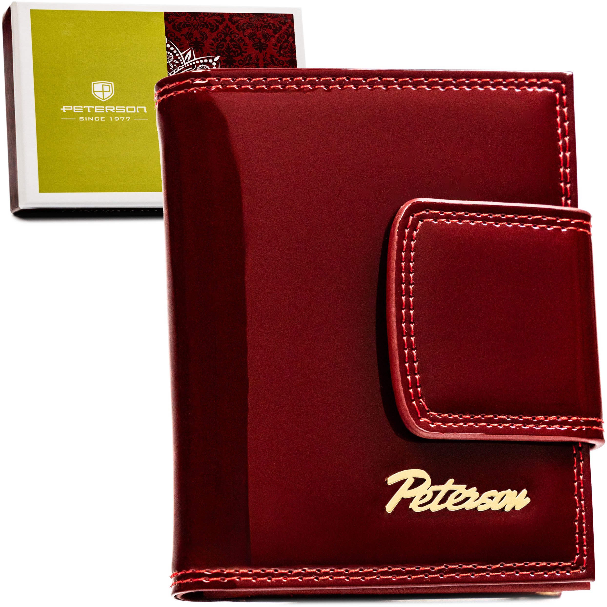Peterson Peterson BC-42329 czerwony portfel damski skórzany RFID, lakierowany mały, pionowy BC-42329