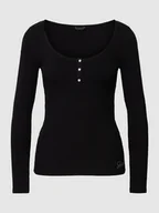 Bluzki damskie - Bluzka z długim rękawem i detalem z logo z obszyciem kamieniami stras model ‘KARLEE’ - miniaturka - grafika 1
