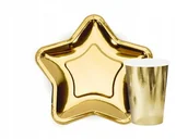 Dekoracje i nakrycia stołu na imprezę - Zestaw naczyń kubeczki i talerzyki gwiazdki złote - miniaturka - grafika 1