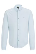 Koszule męskie - BOSS BIADO R Regular -Fit męska koszula z bawełny piqué-jersey z kołnierzem na guziki, Open Blue, XXL - miniaturka - grafika 1