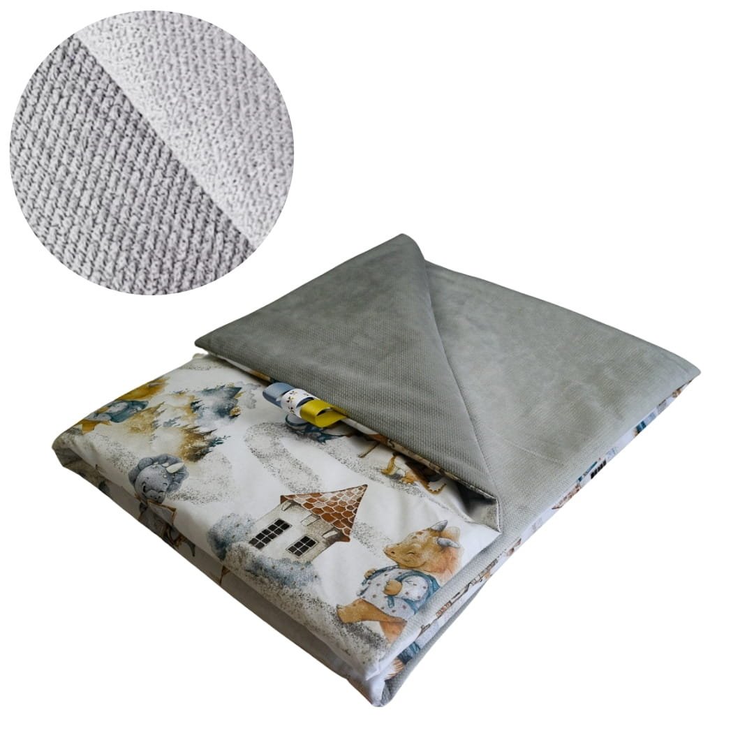 Kocyk Dziecięcy 75x100 Ocieplany Smoki/Szary Bawełna/Velvet Polski Producent