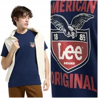 Koszulki męskie - Lee GRAPHIC TEE True Navy koszulka bawełniana męska z nadrukiem + logo XL - miniaturka - grafika 1