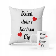 Gadżety dla niej i dla niego - ZESTAW PODUSZKA + KUBEK PREZENT NA WALENTYNKI DZIEŃ DOBRY KOCHAM CIĘ #19 - miniaturka - grafika 1