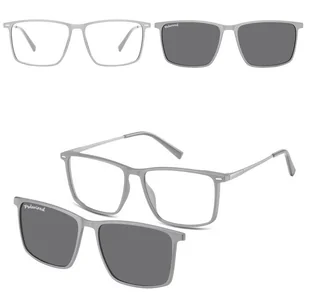 Prostokątne okulary pod korekcję z polaryzacyjną Nakładką przeciwsłoneczną na magnes CLIP-TRC-196C-1 - Okulary korekcyjne, oprawki, szkła - miniaturka - grafika 1