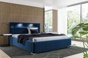 Łóżka - Łóżko tapicerowane pikowane z materacem Palermo 140x200 Niebieskie Metalowy Stelaż - miniaturka - grafika 1
