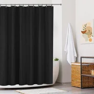 Zasłony - Zmywalna zasłona prysznicowa z wodoodpornej tkaniny poliestrowej do prysznica i łazienki 180x180 cm tłoczona na czarno - miniaturka - grafika 1