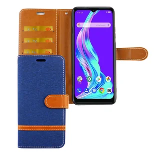 Etui ZTE Blade A51 Etui na telefon komórkowy Pokrowiec ochronny z klapką i miejscem na kartę, Kolor: Jeans Blue - Etui i futerały do telefonów - miniaturka - grafika 1