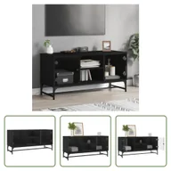 Szafki RTV - The Living Store Szafka pod telewizor ze szklanymi drzwiami czarna 102x37x50 cm - miniaturka - grafika 1