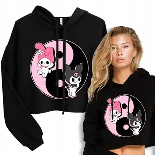 BLUZA DRESOWA KRÓTKA Czarna Z Kapturem KUROMI Yin Yang MY MELODY Wzory - S - Bluzy męskie - miniaturka - grafika 1