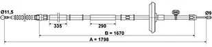 ATE LINKA HAMULCA 24.3727-0798.2 OPEL ASTRA 1.3CDTI 10- 1.4I 09 - Linki hamulca postojowego - miniaturka - grafika 1