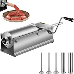 Happybuy Pozioma nadziewarka do kiełbasy, 5 l, ręczna maszynka do kiełbasy z 5 dyszami napełniającymi, do użytku domowego i komercyjnego, stal nierdzewna - Artykuły masarskie - miniaturka - grafika 1