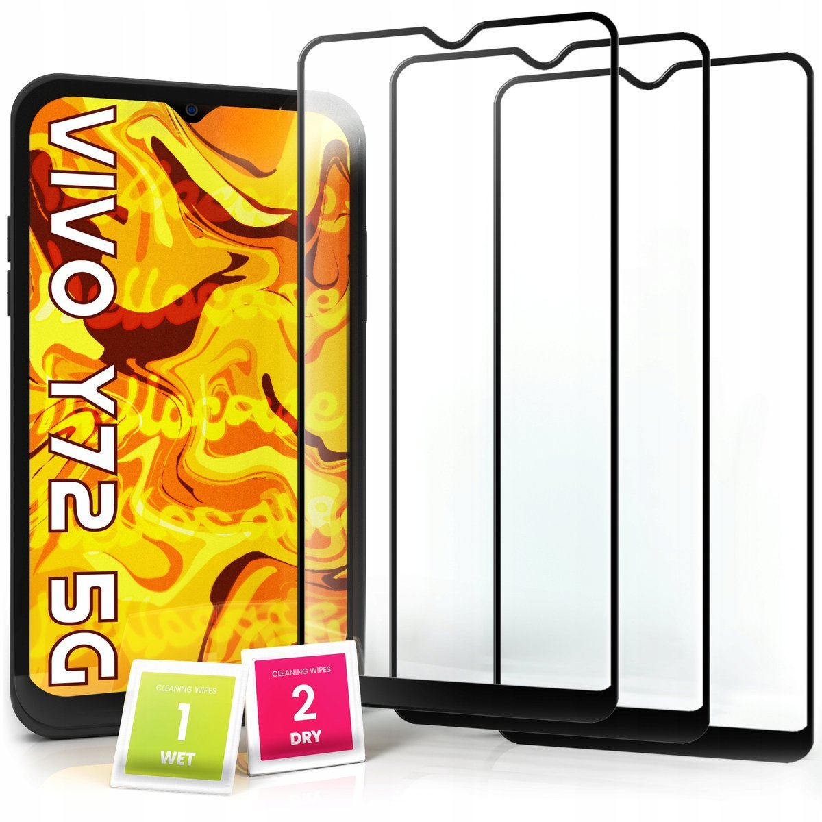 3-pak SZKŁO HARTOWANE DO Vivo Y72 5G na cały ekran 9H ochronne 5D
