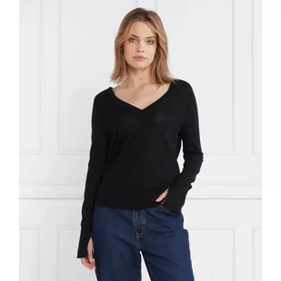 Calvin Klein Wełniany sweter EXTRA FINE V-NK | Regular Fit - Swetry damskie - miniaturka - grafika 1