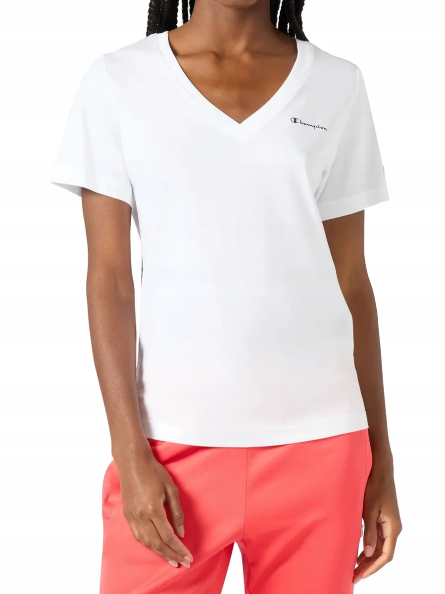 KOSZULKA damska CHAMPION 118409-WW001 bawełniana w serek biała t-shirt M