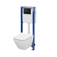 Stelaże i zestawy podtynkowe do WC - Cersanit City Square SET B966 Zestaw Toaleta WC bez kołnierza + deska wolnoopadająca + stelaż podtynkowy WC Economy + przycisk WC S701-737 - odbiór osobisty: Kraków, Warszawa - miniaturka - grafika 1