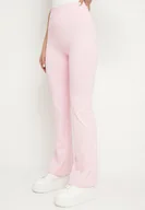 Spodnie damskie - Różowe Spodnie Typu Dzwony z Wysokim Stanem Orralise - miniaturka - grafika 1
