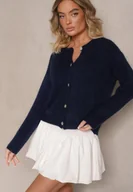 Swetry damskie - Granatowy Kardigan o Casualowym Kroju z Wełną i Moherem Lilothel - miniaturka - grafika 1