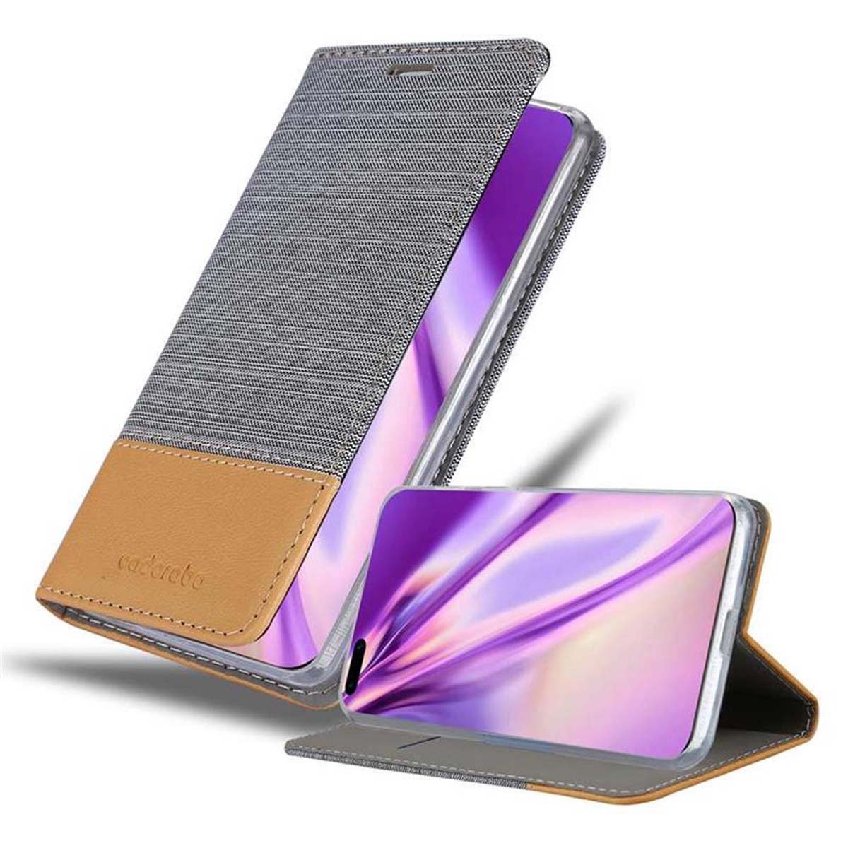 Etui Cadorabo do Huawei P40 PRO w kolorze LIGHT GREY BROWN Etui na telefon komórkowy z magnetycznym zamknięciem, funkcją podstawki i miejscem na kartę Etui Etui ochronne Etui z klapką w stylu książki