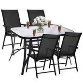 Meble ogrodowe - Meble ogrodowe, komplet na balkon dla 4 osób: metalowe 4 krzesła i stół z szkła hartowanego czarny - miniaturka - grafika 1