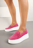 Mokasyny damskie - Fuksjowe Mokasyny na Grubej Podeszwie z Ozdobnym Paskiem i Skórzaną Wkładką Eleariel - miniaturka - grafika 1