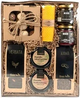 Zestawy upominkowe - Duży kosz prezentowy z herbatą i kawą oraz słodyczami ze świecą - miniaturka - grafika 1