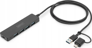 HUB USB Digitus Hub USB 3.0/Koncentrator DIGITUS 4-portowy SlimLine USB A + adapter USB-C 1,2m 5Gbps złącze zasilania USB-C - Huby USB - miniaturka - grafika 1