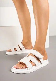 Białe Klapki z Geometrycznymi Paskami i Zapięciem na Rzep Florevelia - Klapki i japonki damskie - miniaturka - grafika 1