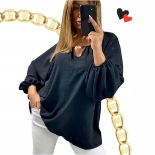 ELEGANCKA BLUZKA ZŁOTY DEKOLT luźna lekka plus size tunika 58 60 9XL - Bluzki damskie - miniaturka - grafika 1