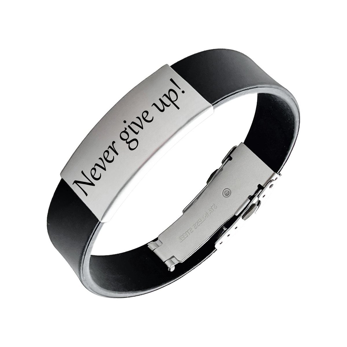 Bransoletka męska z grawerem czarny kauczuk i stal nierdzewna