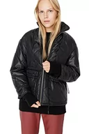 Płaszcze damskie - Trendyol Damska kurtka zimowa ze stójką, jednokolorowa, oversize, płaszcz, Czarny, L - miniaturka - grafika 1