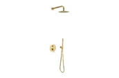 Zestawy prysznicowe - PI zestaw wannowo-prysznicowy podtynkowy z deszczownicą 25 cm 2 funkcyjny, złoty szczotkowany - miniaturka - grafika 1