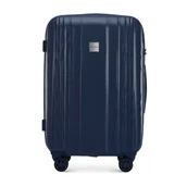 Walizki - Średnia walizka z polikarbonu tłoczona plaster miodu granatowa - miniaturka - grafika 1