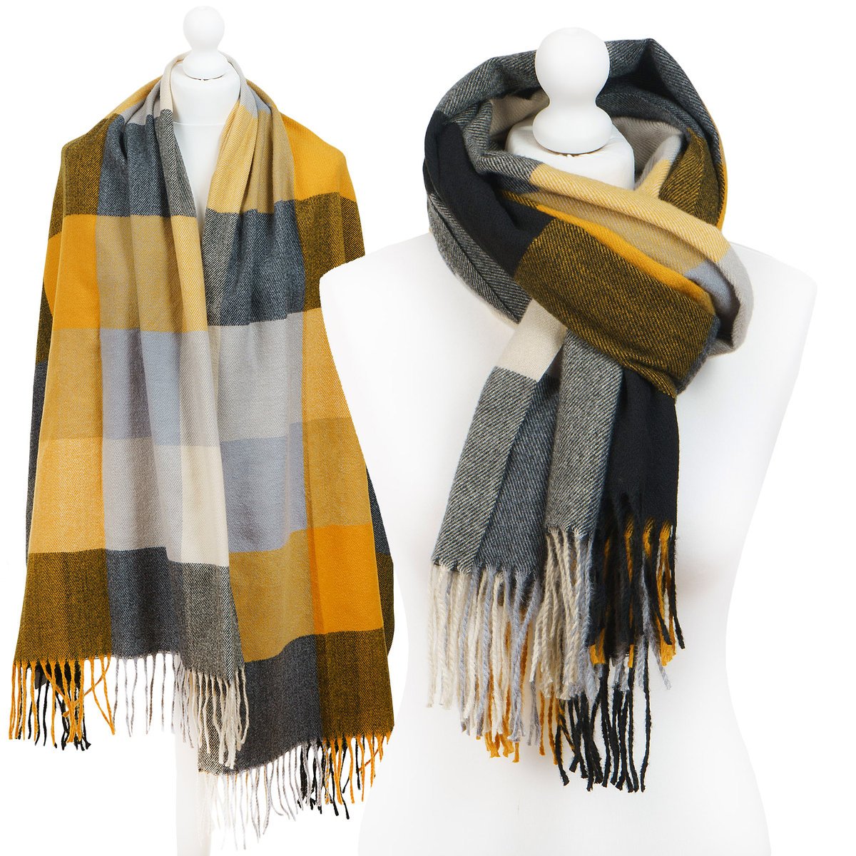 DUŻY PIĘKNY CIEPŁY SZAL SZALIK W KRATKĘ - SZA-H-9749-2