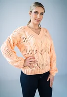 Swetry damskie - Ażurowy sweterek w serek - pomarańczowy M910 rozmiar oversize - miniaturka - grafika 1