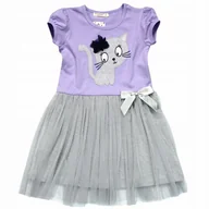 Sukienki - Sukienka TIULOWA Srebrny KOTEK Rękawek KOKARDA 134 - miniaturka - grafika 1