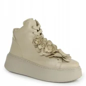 Botki damskie - Beżowe sneakersy wysokie damskie CARINII B9729 skóra modne z ozdobą r.38 - miniaturka - grafika 1