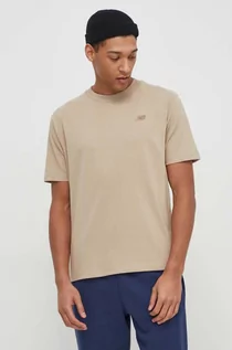 Koszulki męskie - New Balance t-shirt bawełniany męski kolor beżowy z aplikacją - grafika 1