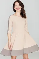 Sukienki - Dwukolorowa sukienka na co dzień - rozkloszowana sukienka - beżowa - rozmiar L - miniaturka - grafika 1