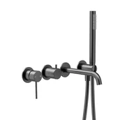 Baterie podtynkowe - Bateria podtynkowa prysznicowa i wannowa Flint grafit mat Armatura Kraków - miniaturka - grafika 1