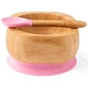 Miseczki i talerzyki dla dzieci - Eco Rascals, Miseczka bambusowa z przyssawką i łyżeczką, różowy - miniaturka - grafika 1